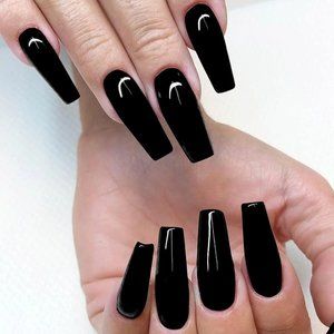 Dreamyn Coffin Press On Super Long Black Fake Nails Full Cover Acrylic